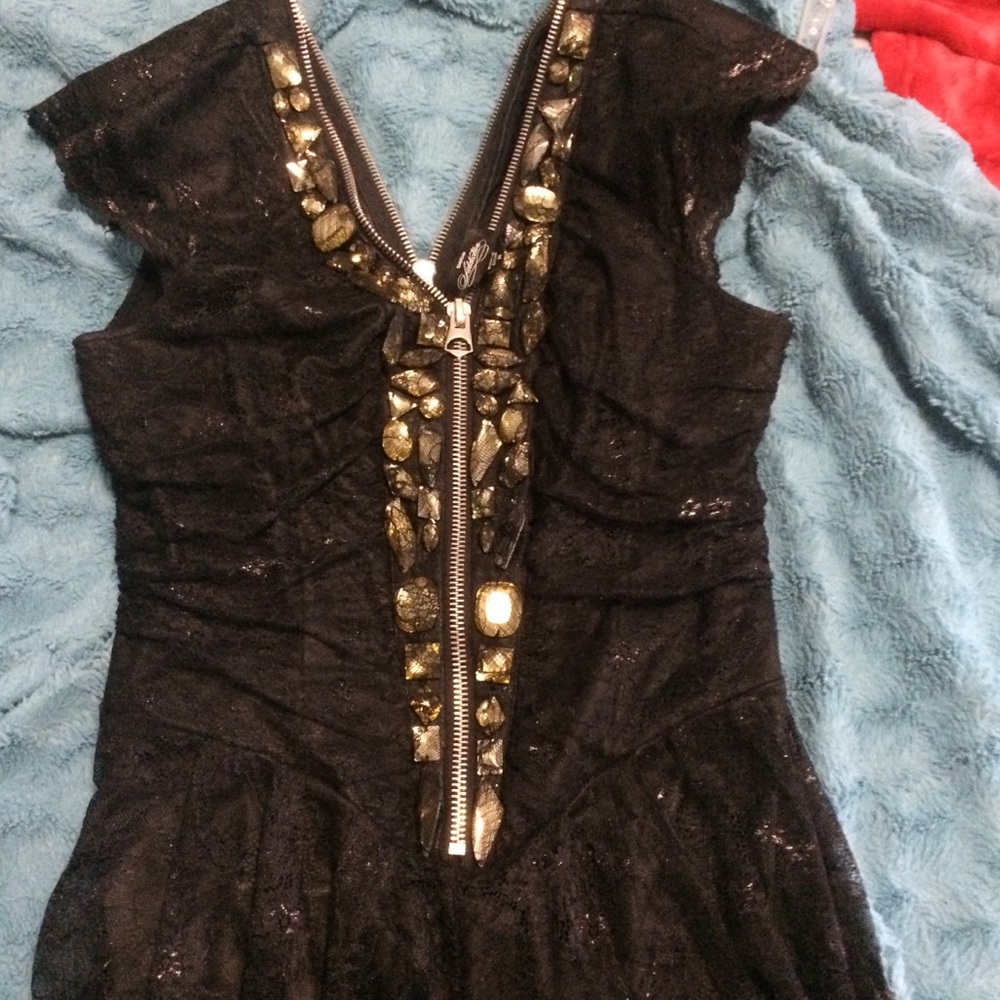 Bebe Addition jeweled black lace dress